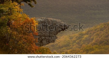 View of Hawkbill Crag (Whitaker Point) in the Ozark National Forest near the Buffalo National River at sunrise. Royalty-Free Stock Photo #2064362273