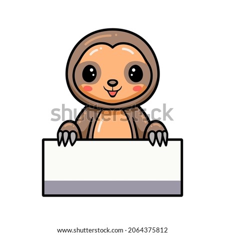 Cute baby sloth cartoon with blank sign