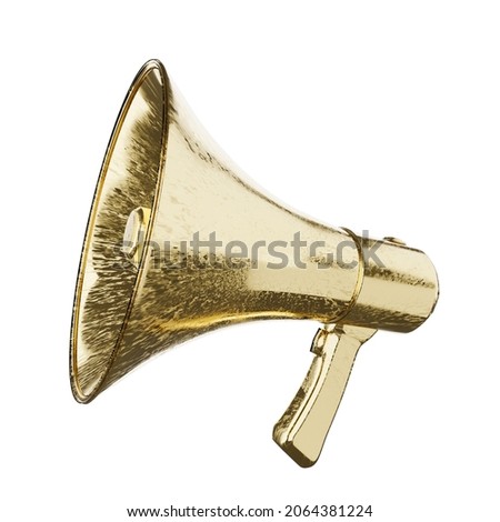 3d illustration golden megaphone isolated on white background portable Golden Bullhorn- Clipping Path