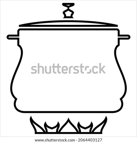 Pan Heating Icon, Frying Pan On Fire Icon Vector Art Illustration