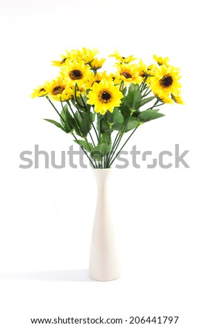 group of sunflower in vase on isolated