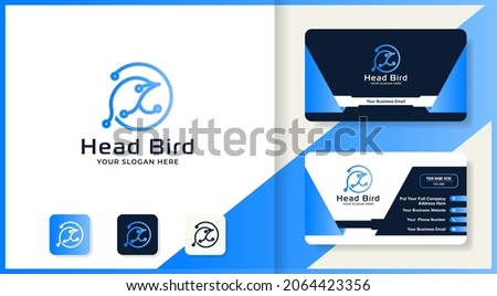 head bird circuit tech logo and business card design
