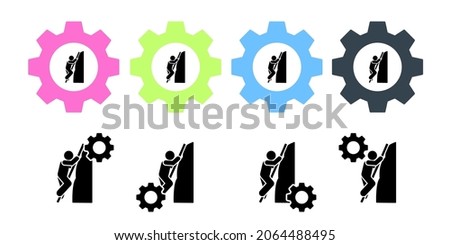 Adventure man mountain climbing vector icon in gear set illustration for ui and ux, website or mobile application