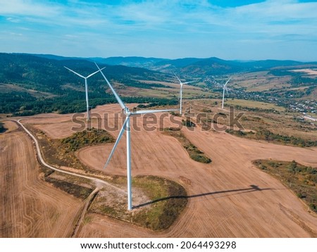 aerial view of wind turbine electricity plant green energy