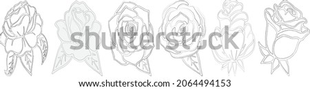 Black and white roses flowers, Vector illustration of collection of tulip, rose, lilies of the valley