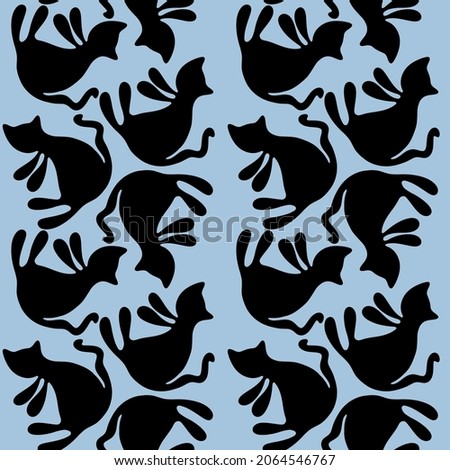 Halloween seamless pattern with black cats for wallpaper and fabrics and packaging and gifts and cards and linens and kids 