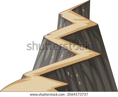Cliff with zigzag pathway on white background illustration