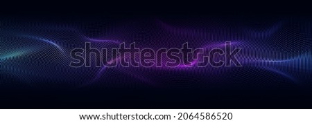 Abstract background with flowing particles. 3d abstract sci-fi user interface concept with gradient dots and lines. Digital cyberspace, high tech, technology concept. Royalty-Free Stock Photo #2064586520