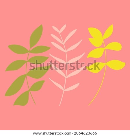 Leaves and plants hand drawn flat illustration. Botanical design elements. Vector sketch clip art set.