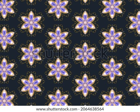 A hand drawing pattern made of yellow gold and blue on a dark background