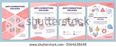 Anti corruption policies brochure template. Bribary prevention. Flyer, booklet, leaflet print, cover design with linear icons. Vector layouts for presentation, annual reports, advertisement pages Royalty-Free Stock Photo #2064638648