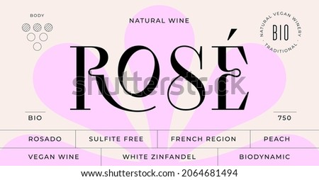 Minimal Label. Set of modern wine tag, label for brand, logo, sticker winery. Template design minimal label, tag or card with text modern font Rose Wine. Typographic wine tag. Vector Illustration