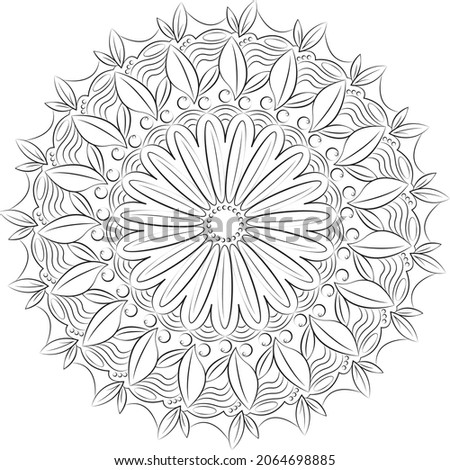 Decorative mandala flower leaf design adult coloring book print circle black white
