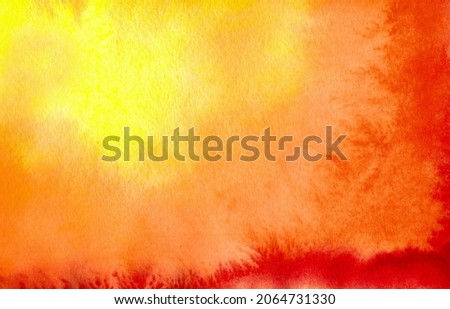 Red coral orange yellow peach watercolor background. Colorful abstract aquarelle background. Artistic. Hand drawn. Element for design. Copy space. Fire. Explosion.  Royalty-Free Stock Photo #2064731330