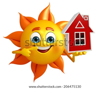 Cartoon Character of sun with home