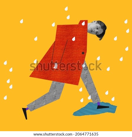 Autumn wardrobe for hipster. Modern design, contemporary creative art collage. Inspiration, idea, trendy urban magazine style, fashion and style. Copyspace for your text or ad. Rainy weather