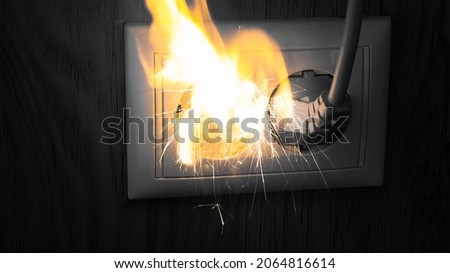 energy web. Shorted Out Electrical Outlet . short circuit in the socket. electrical safety  . overheat . Home outlet. Royalty-Free Stock Photo #2064816614