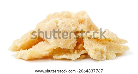 Heap of parmesan cheese close-up on a white background. Isolated Royalty-Free Stock Photo #2064837767
