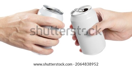 Hands with aluminum beer cans, isolated on white background Royalty-Free Stock Photo #2064838952