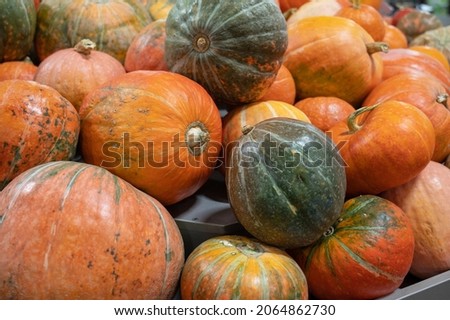 Orange pumpkins at farmer market.