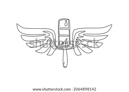 Single one line drawing popsicle ice cream with wings icon. Winged frozen ice cream sticks flat logo symbol. Delicious dessert in summer. Modern continuous line draw design graphic vector illustration