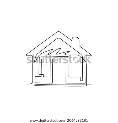 Single one line drawing house logo as icon for any business especially for house business, real estate, architecture, construction, mortgage, rent. Modern continuous line draw design graphic vector