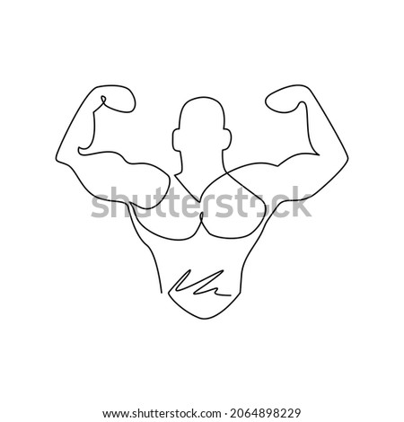 Single continuous line drawing bodybuilder icon, fitness and bodybuilding theme. Fitness gym logo design template weightlifting. Sport fitness club. One line draw graphic design vector illustration