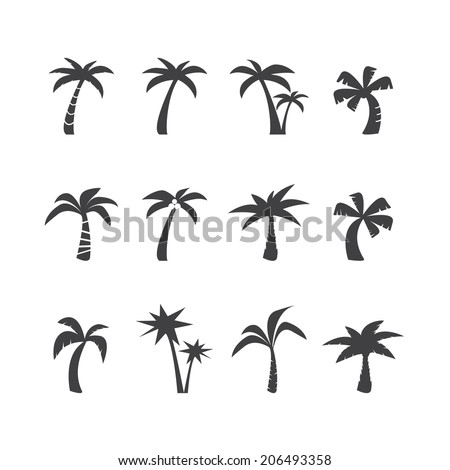 coconut tree icon set, each icon is a single object (compound path), vector eps10