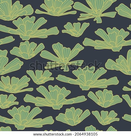 Seamless pattern with water lettuce. Hand drawn vector illustration. Flat color design.
