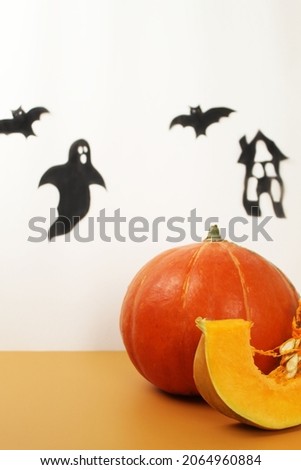 pumpkin for halloween. a slice of pumpkin. pumpkin tenderloin. pumpkin on a white background. halloween party