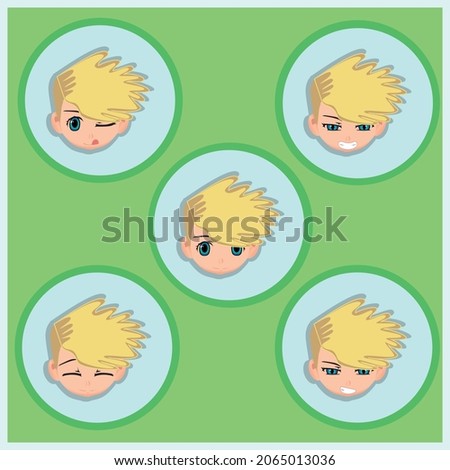 BOY WITH BLOND HAIR POSITIVE FACIAL EXPRESSIONS 