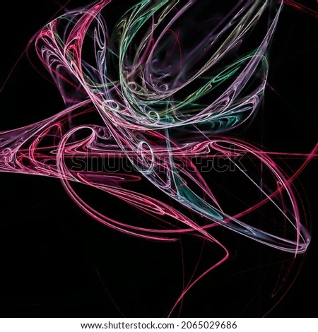A long exposure swirl circles of pink lights painting with bright patterns on a black background