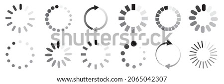 Collection of loading process icons. Digital download sign. Computer site element. Vector illustration. Stock image.  Royalty-Free Stock Photo #2065042307