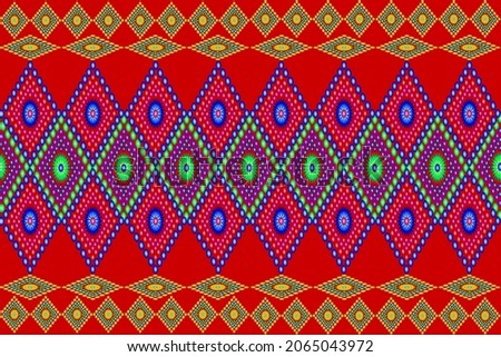 Seamless ethnic fabric pattern, Thai fabric pattern design, carpet, wallpaper, curtain, cushion, clothing, wrap, batik, red background cloth pattern