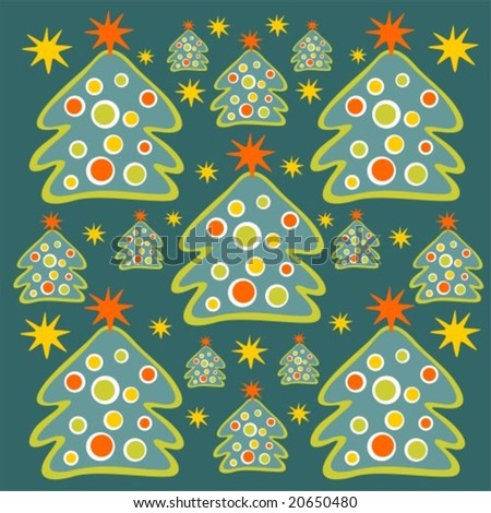 Cartoon decorated christmas-trees on a dark background.