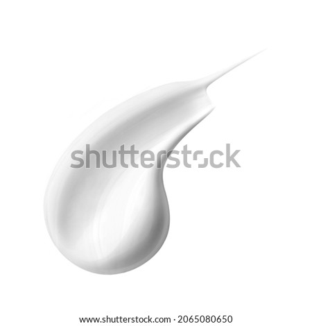 White Cosmetic Cream Isolated on White Background. Set of Lipstick Smear. Lip Gloss Smudge. Skin Tone CC Cream Tear Shape. Collection of Cosmetics BB Makeup Swatche. Drop of Liquid Foundation Stroke Royalty-Free Stock Photo #2065080650
