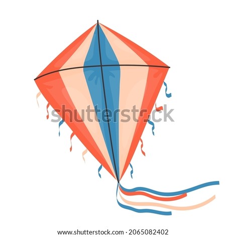 Cartoon kites. Wind flying toy with a ribbon and a tail for children. vector isolated on white background