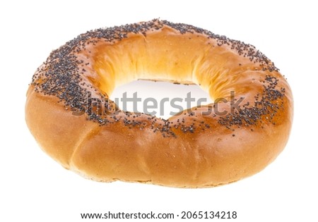 Bagel with poppy seed isolated on white background. Detail for design. Design elements. Macro. Full focus. Background for business cards, postcards and posters 