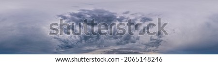 Sky panorama on overcast rainy day with Nimbostratus clouds in seamless spherical equirectangular format. Full zenith for use in 3D graphics and sky replacement in aerial drone 360 degree panoramas Royalty-Free Stock Photo #2065148246