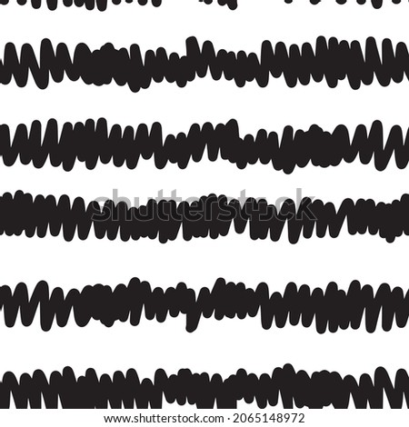 Trendy monochrome background. Black and white hand-drawn patterns with horizontal hatched stripes. Vector illustration of a seamless pattern in a simple style on a white background.