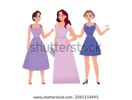 Marriage ceremony wedding day composition with female characters of friends of bride vector illustration