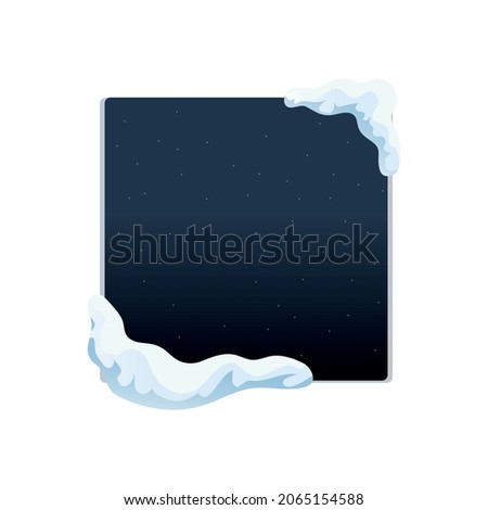 Snow ice cap composition of square shaped hole with snowflakes surronded by piles of snow vector illustration