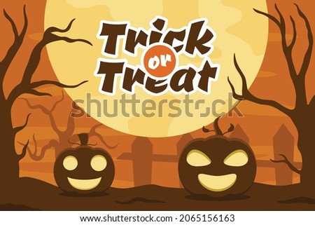 Orange halloween background vector with pumpkin. Halloween atmosphere at night spooky. Trick or treat halloween background.