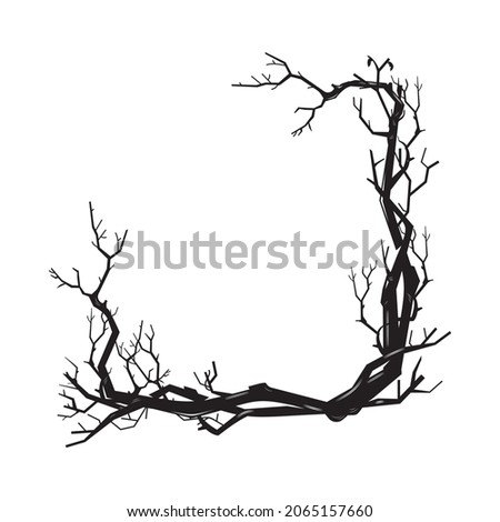 Branches tree roots frame woodcut vintage Line art. clip art vector illustration.
