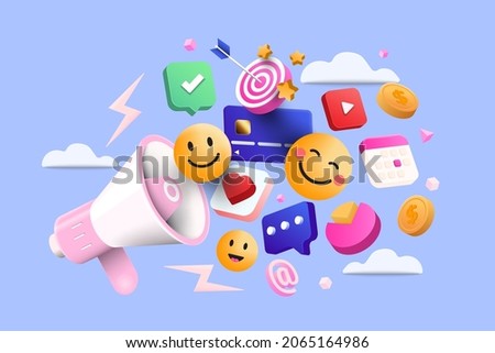 Digital marketing 3d render illustration. Social Media Marketing, Promotion and Internet advertising concept. 3d vector illustration Royalty-Free Stock Photo #2065164986