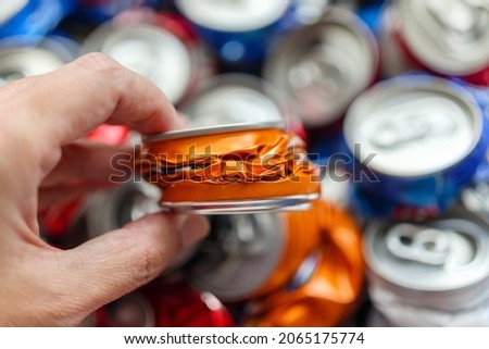 recycle aluminum metal crushed can waste background Royalty-Free Stock Photo #2065175774