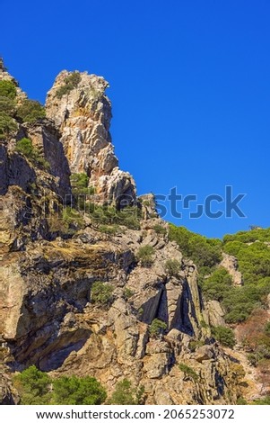 Steep cliffs in the Despenaperros gorge seen from a vantage point in the gorge