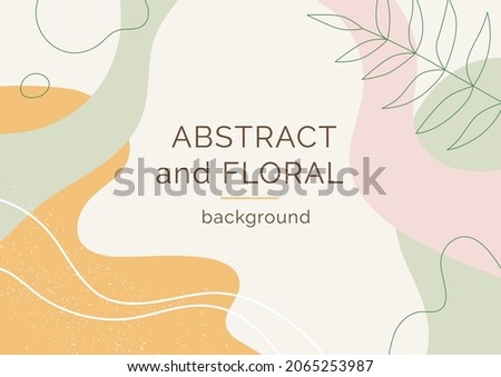 Abstract and floral background template. Contemporary collage with organic shapes and line in pastel colors. Vector Illustration Royalty-Free Stock Photo #2065253987