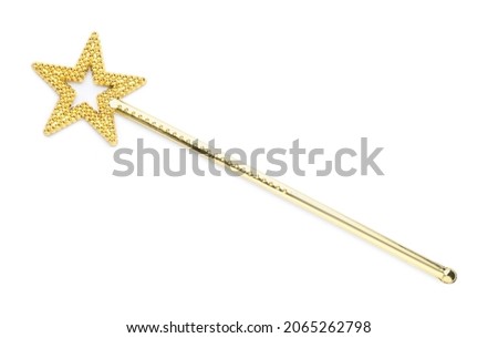 Beautiful golden magic wand isolated on white, top view Royalty-Free Stock Photo #2065262798