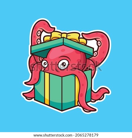 Cute octopus with birthday box cartoon